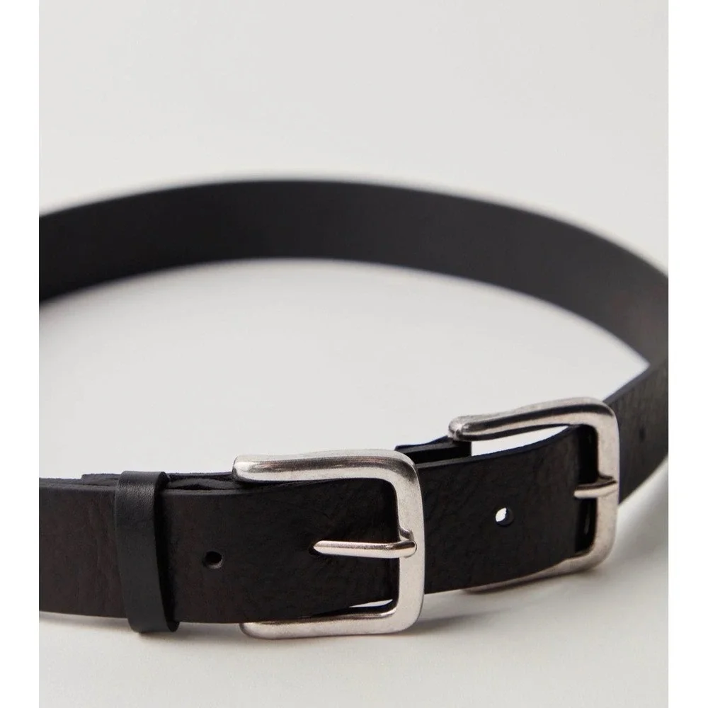 Free People Sabo Double Buckle Belt silver black leather small medium new nwt